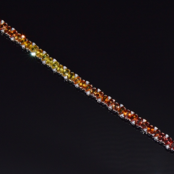 CERTIFIED NATURAL DIAMOND SUNSET GRADIENT SAPPHIRE 18K SOLID GOLD BRACELET - Picture 6 of 16